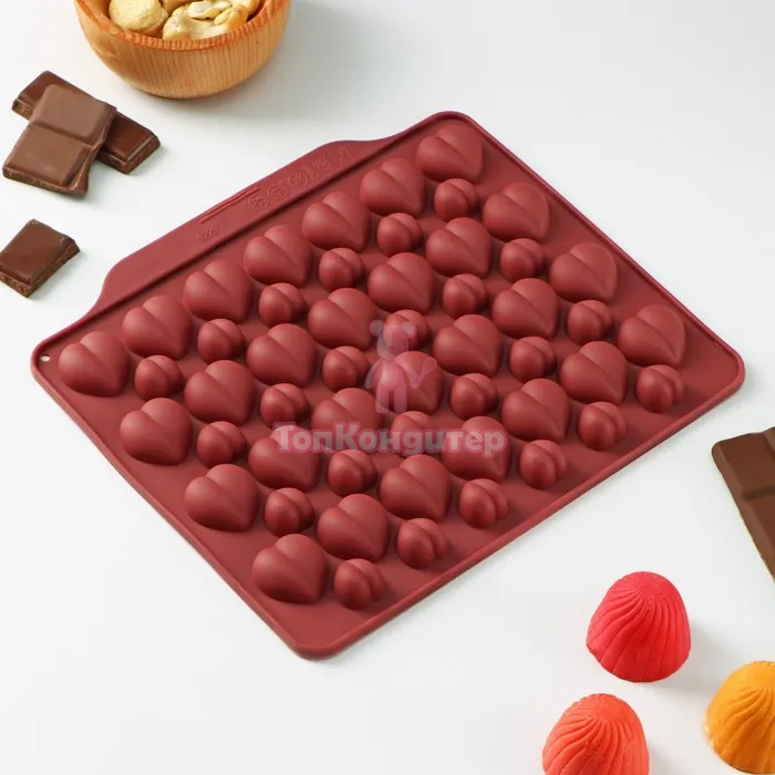 Форма силиконовая для льда и кондитерских украшений Доляна «Море сердец», 18×15×1 см, 52 ячейки