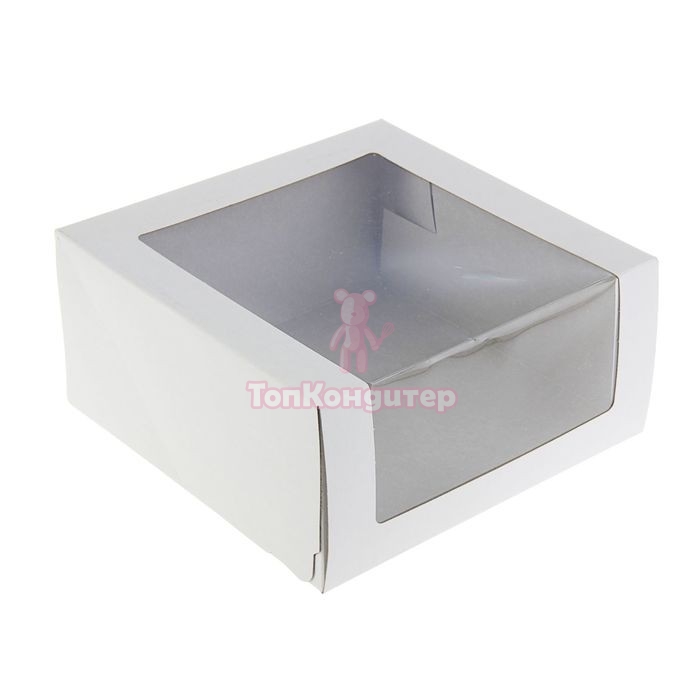 Коробка для торта 18 см*18 см*10 см с окном белая