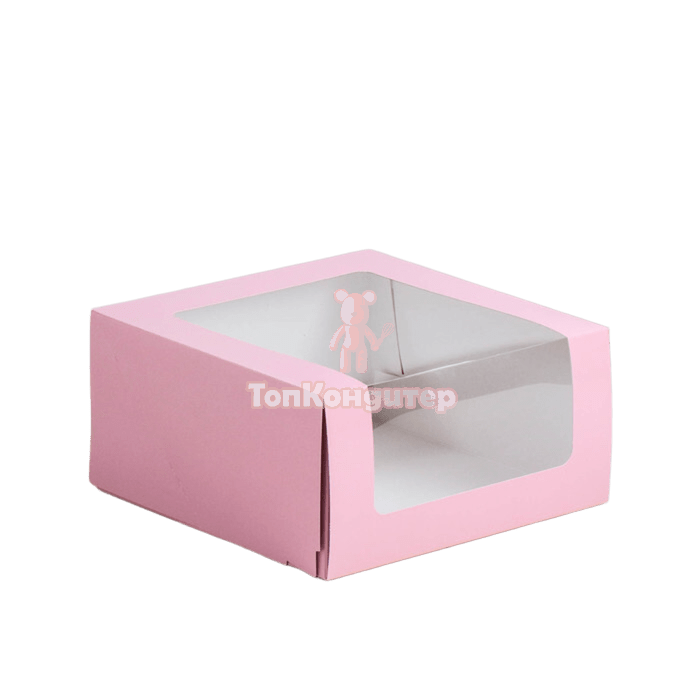 Коробка для торта 23,5 см*23,5 см*11,5 см с окном нежно розовый