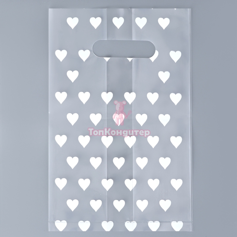 Пакет для торта сердечки прозрачный с ручками 31 см*26 см*49 см