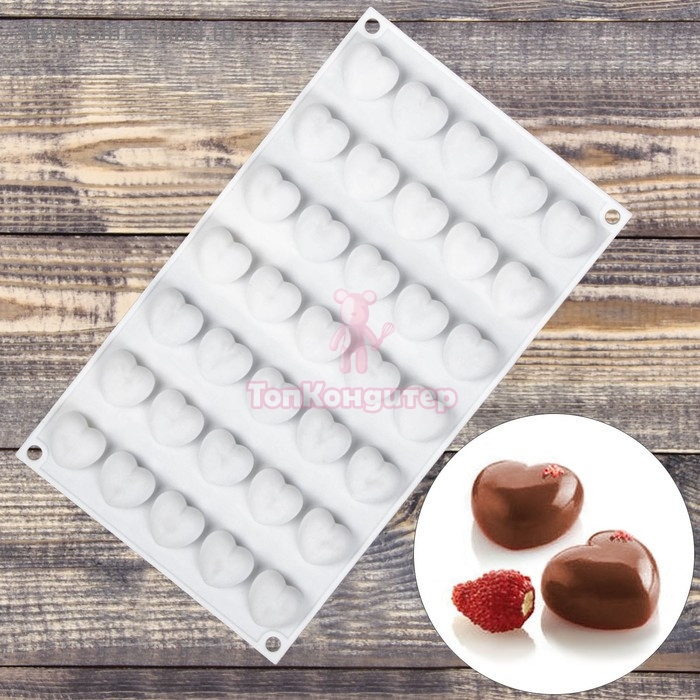 Форма для выпечки и муссовых десертов 30 х 17 см "Сердца", 35 ячеек