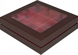 Коробка на 9 конфет "Люкс" Коричневая/Золото 16 см*16 см*4 см