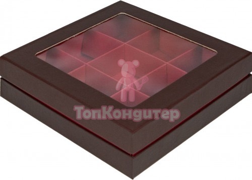 Коробка на 9 конфет "Люкс" Коричневая/Золото 16 см*16 см*4 см