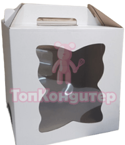 Коробка для торта 26 см*26 см*28 см с резным окном и ручкой